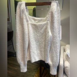 H&M Square neck puff sleeve fuzzy knit sweater